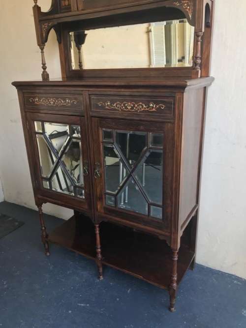 Beautiful Victorian Rosewood inlaid Parlour Cabinet circa 1890 ( 196 x 90 x 38 cm )
