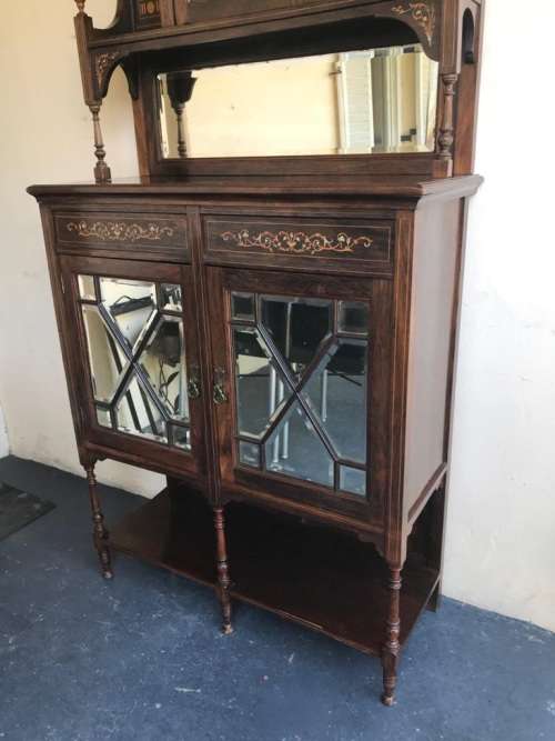 Beautiful Victorian Rosewood inlaid Parlour Cabinet circa 1890 ( 196 x 90 x 38 cm )