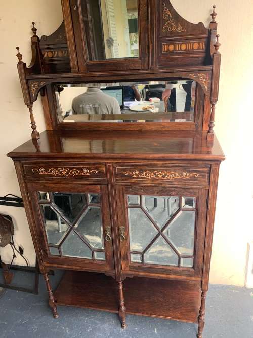 Beautiful Victorian Rosewood inlaid Parlour Cabinet circa 1890 ( 196 x 90 x 38 cm )