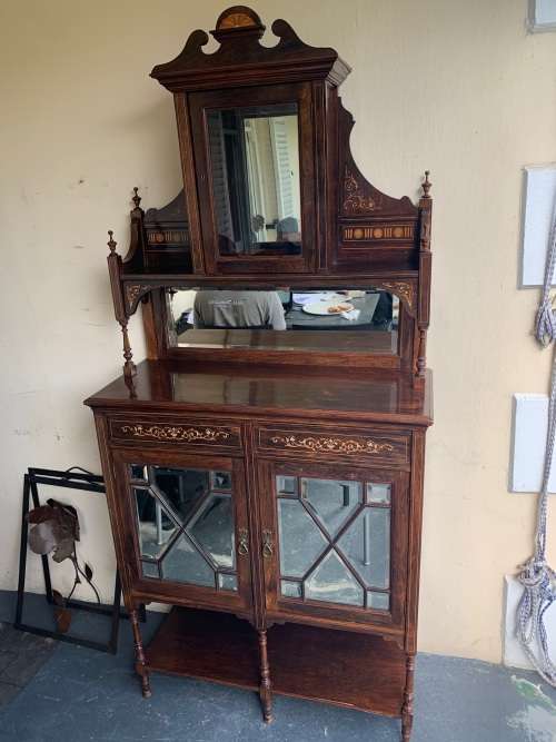 Beautiful Victorian Rosewood inlaid Parlour Cabinet circa 1890 ( 196 x 90 x 38 cm )