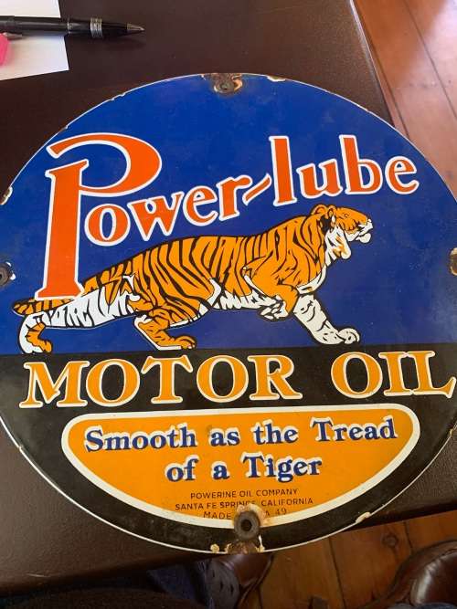 VINTAGE POWERLUBE MOTOROIL ENAMEL SIGN ( 30 cm )