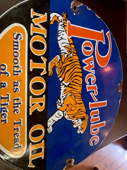 VINTAGE POWERLUBE MOTOROIL ENAMEL SIGN ( 30 cm )