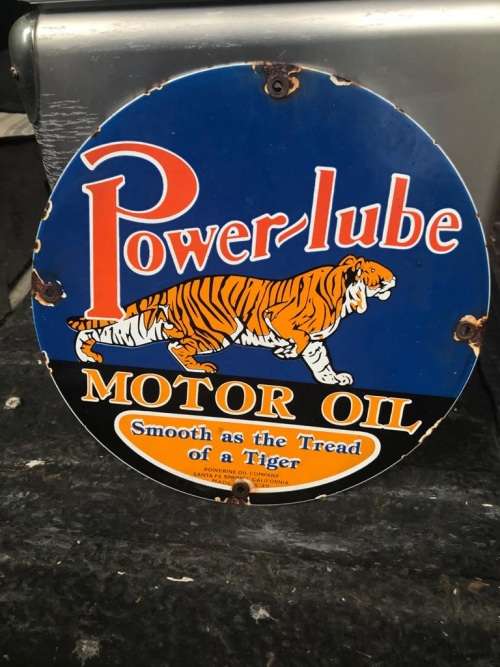 VINTAGE POWERLUBE MOTOROIL ENAMEL SIGN ( 30 cm )