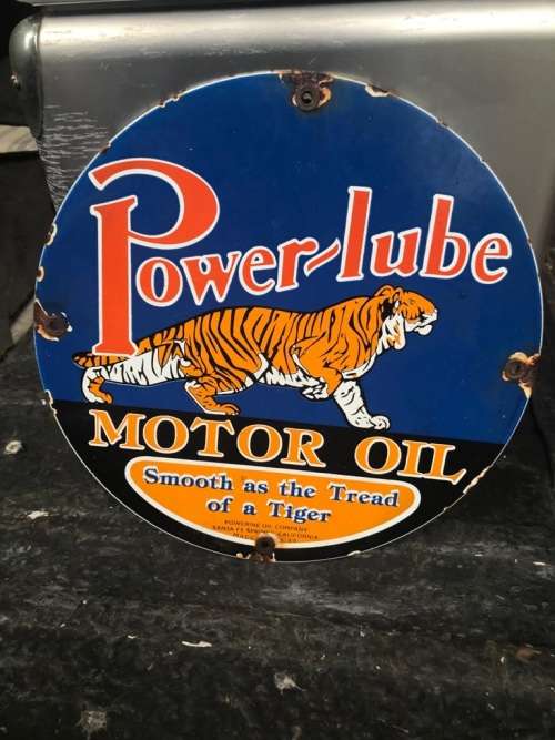 VINTAGE POWERLUBE MOTOROIL ENAMEL SIGN ( 30 cm )