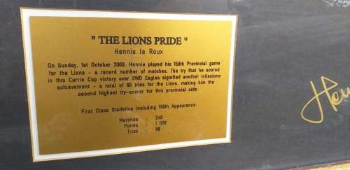 Rare Rugby Lions Match Jersey: Hennie le Roux 150 games