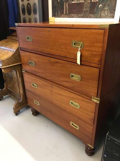 Beautiful Mahogany Military Campaign Chest on Chest circa 1900 ( 108 x 92 x 43 cm )