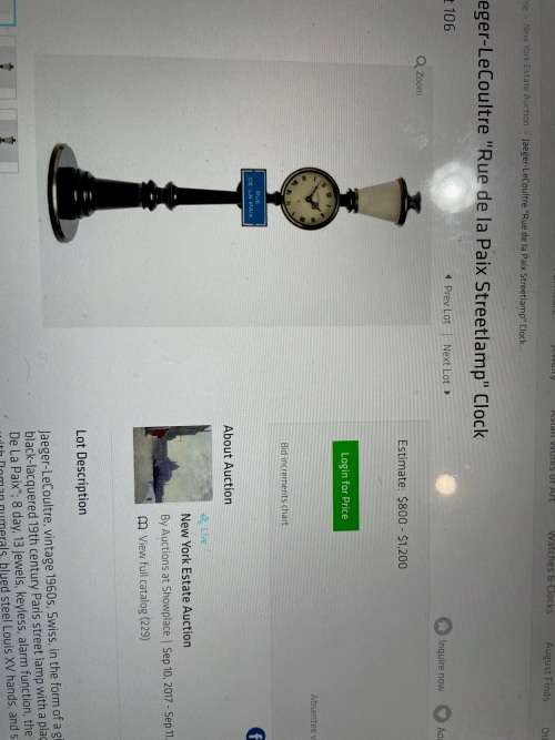 Beautiful Jaeger Streetlamp Deskclock ( 30 cm )circa 1960`s