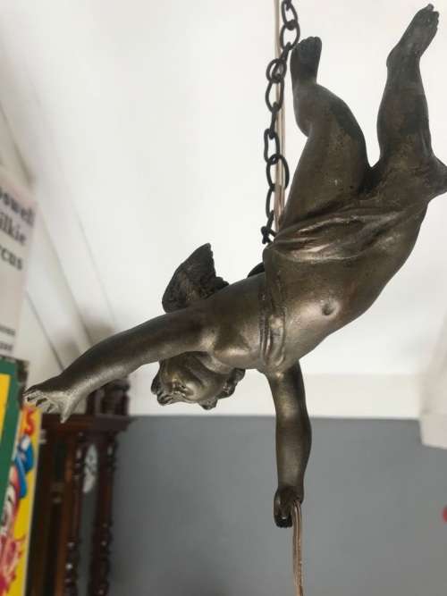 Art Nouveau Bronze Ceiling Light with Angel