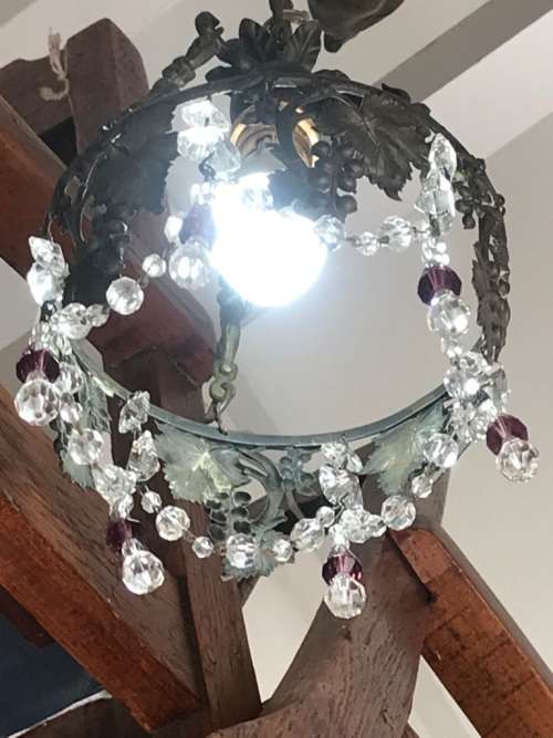 Art Nouveau Bronze Ceiling Light with Angel