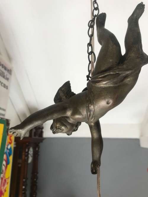 Art Nouveau Bronze Ceiling Light with Angel