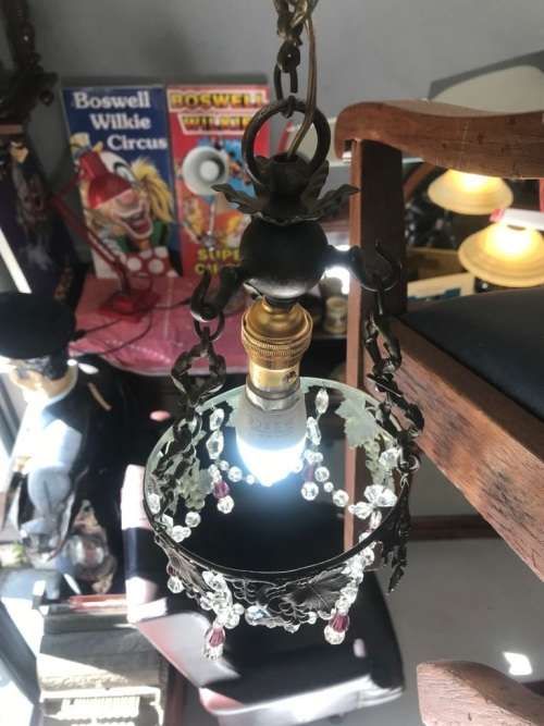 Art Nouveau Bronze Ceiling Light with Angel