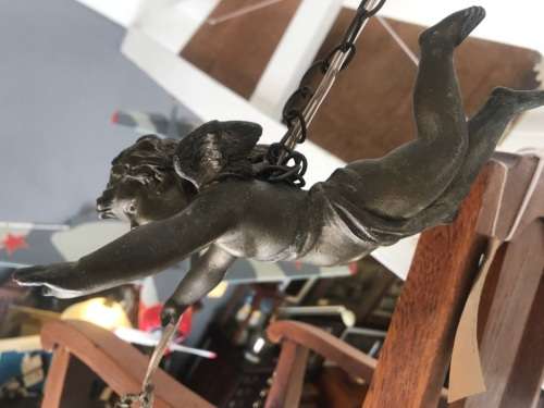 Art Nouveau Bronze Ceiling Light with Angel