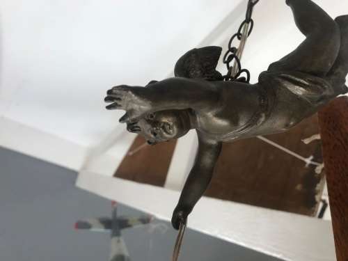 Art Nouveau Bronze Ceiling Light with Angel