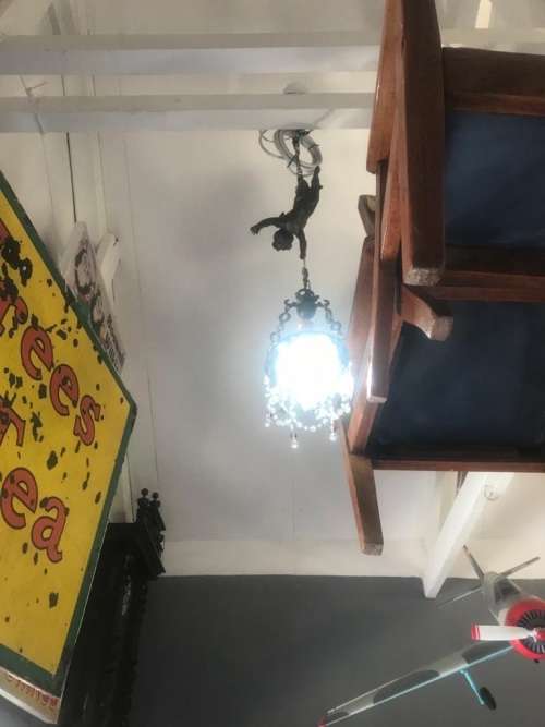 Art Nouveau Bronze Ceiling Light with Angel