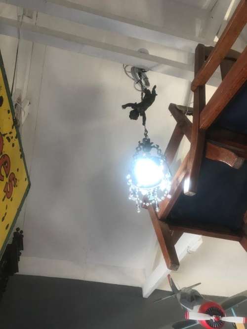 Art Nouveau Bronze Ceiling Light with Angel