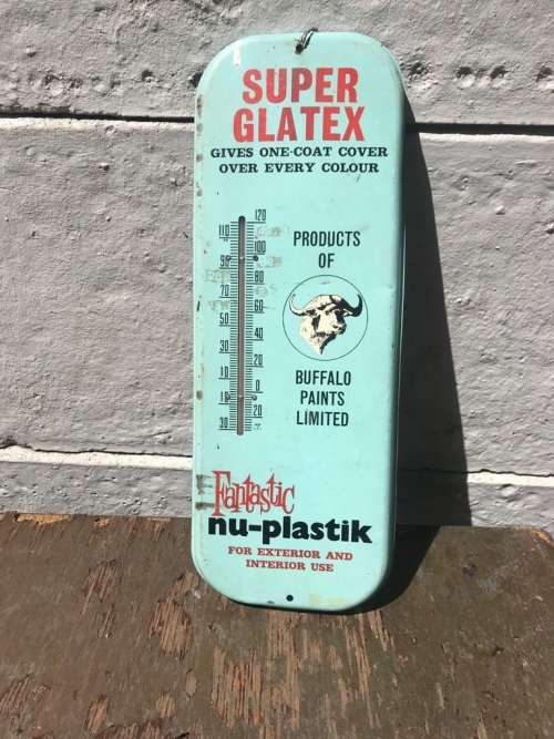 Tinplate Super Glatex Paint Thermometer , 1950`s ( 41 x 15cm )