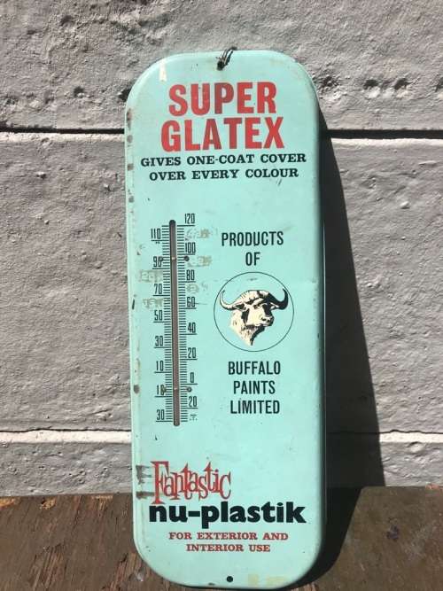Tinplate Super Glatex Paint Thermometer , 1950`s ( 41 x 15cm )