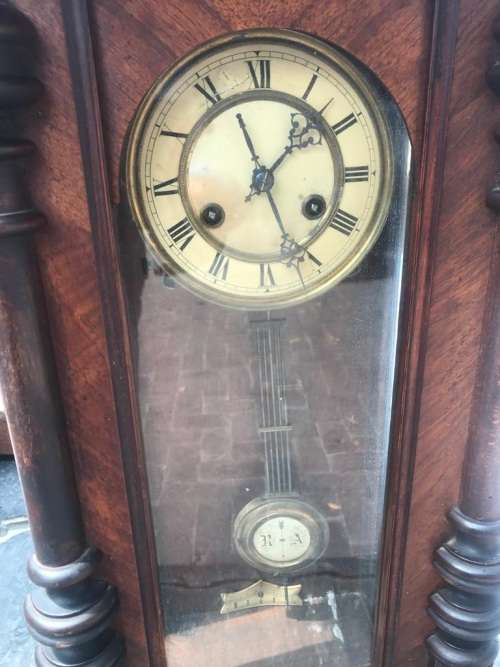 Mahogany Cased Regulator Wall Clock ( 56 x 40 cm )Working condition
