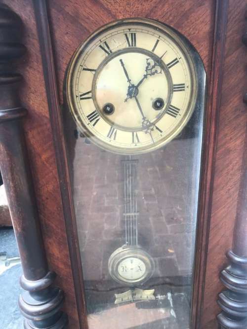 Mahogany Cased Regulator Wall Clock ( 56 x 40 cm )Working condition