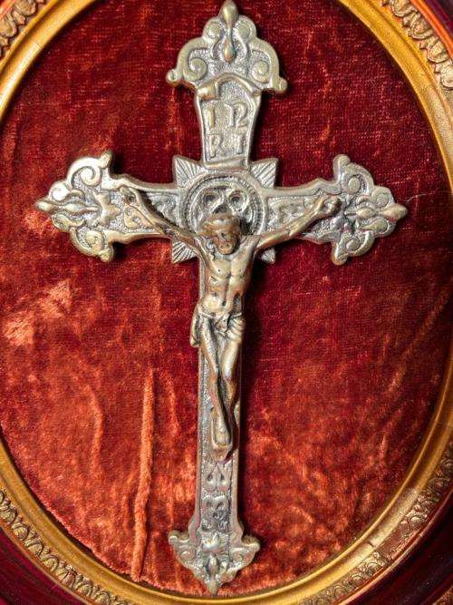 Collection of 3 Framed Christian Bronzed Items ( 28 x 34 cm )