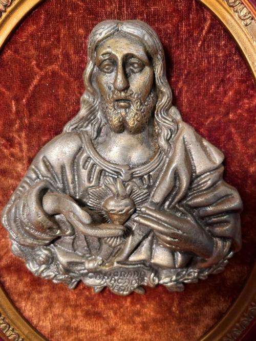 Collection of 3 Framed Christian Bronzed Items ( 28 x 34 cm )