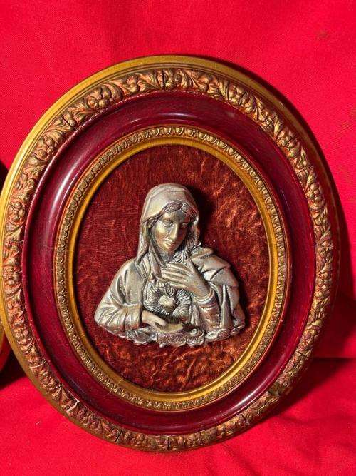 Collection of 3 Framed Christian Bronzed Items ( 28 x 34 cm )