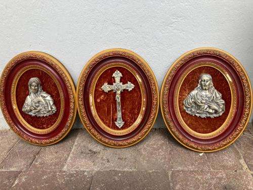 Collection of 3 Framed Christian Bronzed Items ( 28 x 34 cm )