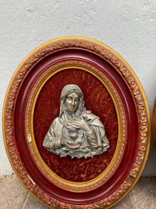 Collection of 3 Framed Christian Bronzed Items ( 28 x 34 cm )
