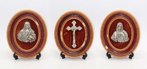 Collection of 3 Framed Christian Bronzed Items ( 28 x 34 cm )