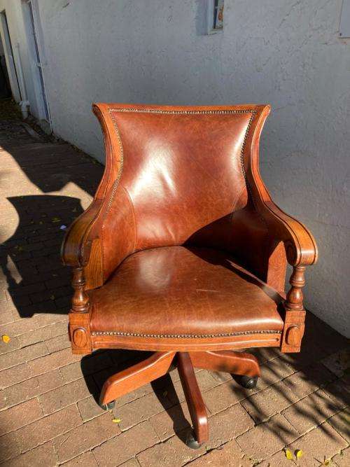 Beautiful Genuine Leather Mahogany Swivel Office Chair