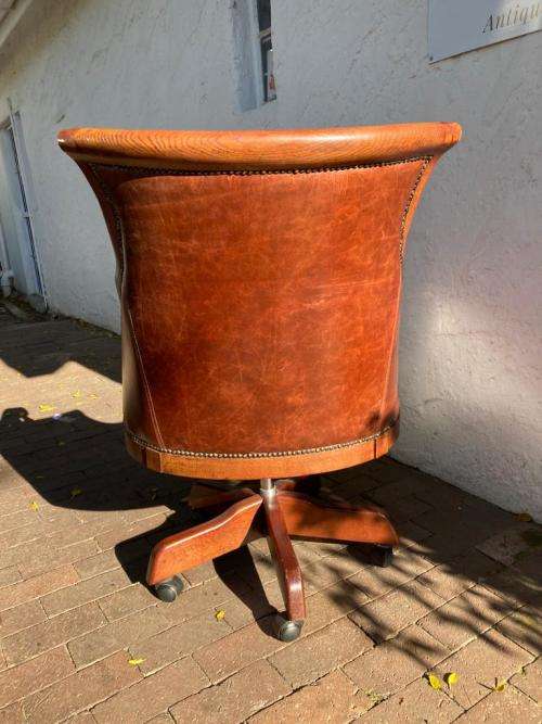 Beautiful Genuine Leather Mahogany Swivel Office Chair