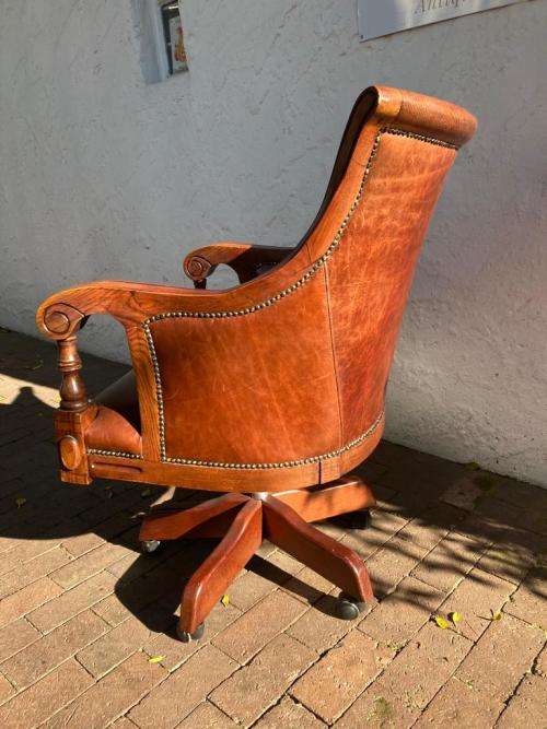 Beautiful Genuine Leather Mahogany Swivel Office Chair
