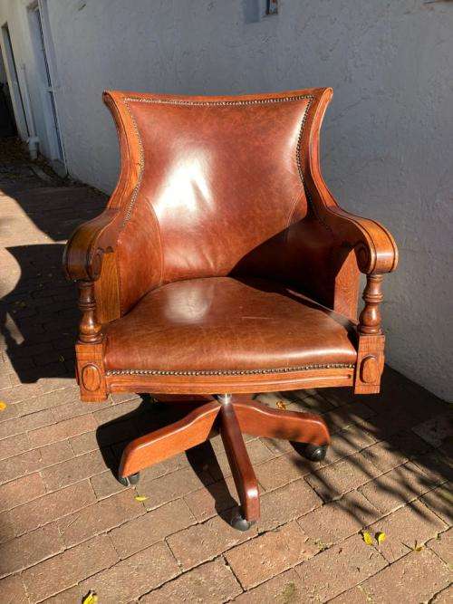 Beautiful Genuine Leather Mahogany Swivel Office Chair