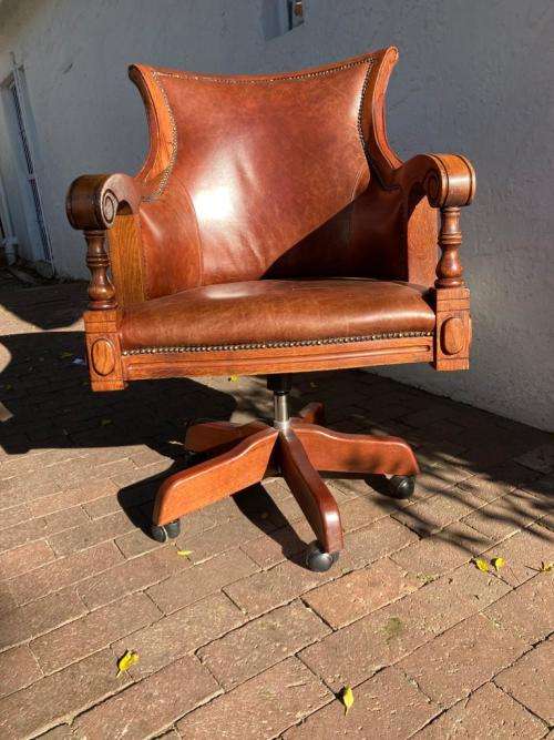 Beautiful Genuine Leather Mahogany Swivel Office Chair