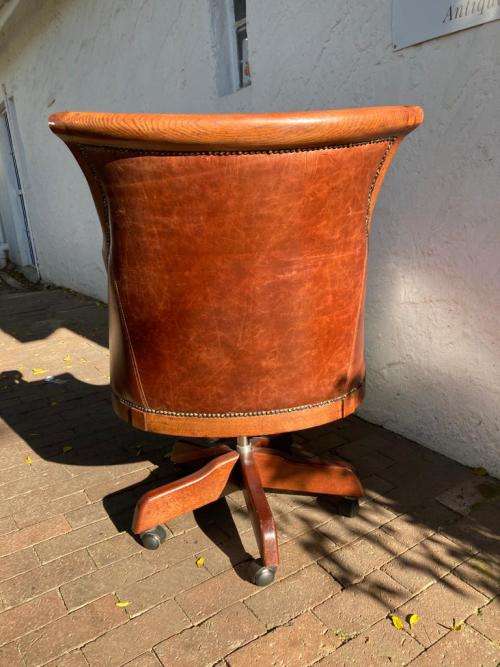 Beautiful Genuine Leather Mahogany Swivel Office Chair
