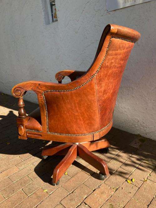 Beautiful Genuine Leather Mahogany Swivel Office Chair