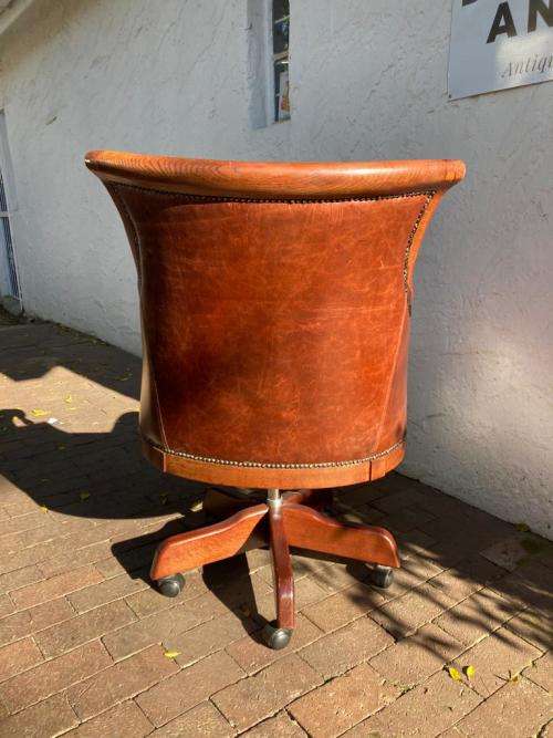 Beautiful Genuine Leather Mahogany Swivel Office Chair
