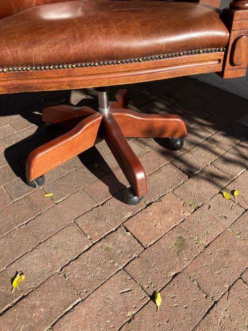 Beautiful Genuine Leather Mahogany Swivel Office Chair