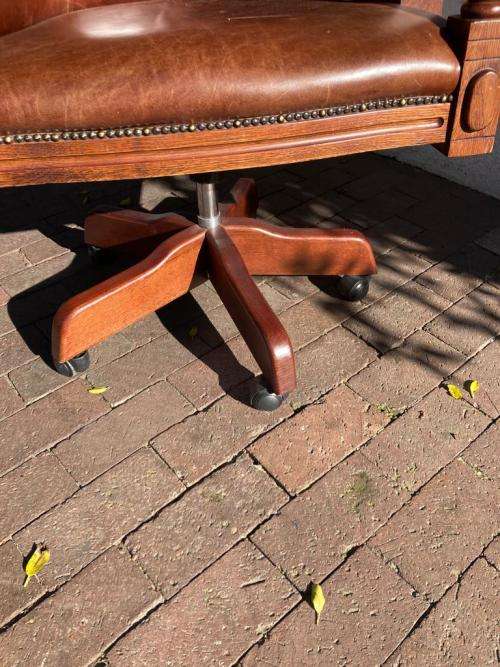 Beautiful Genuine Leather Mahogany Swivel Office Chair
