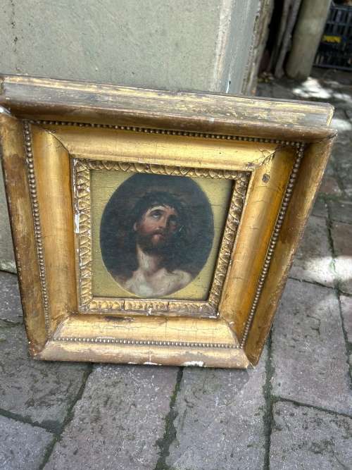 Vintage Oil on Board : Jesus ( 30 /15 x 27/13cm )
