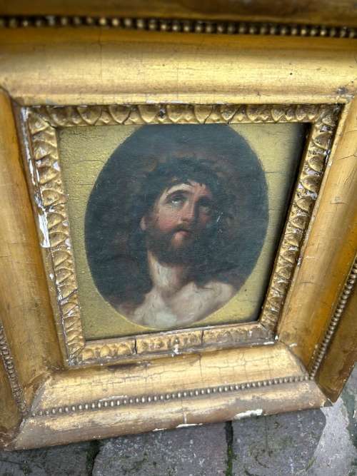 Vintage Oil on Board : Jesus ( 30 /15 x 27/13cm )