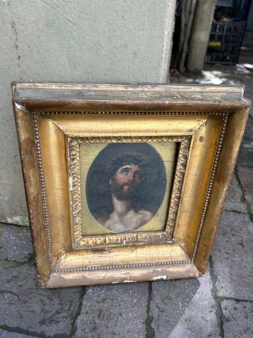Vintage Oil on Board : Jesus ( 30 /15 x 27/13cm )