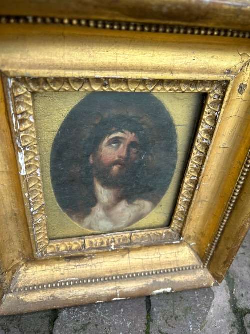 Vintage Oil on Board : Jesus ( 30 /15 x 27/13cm )