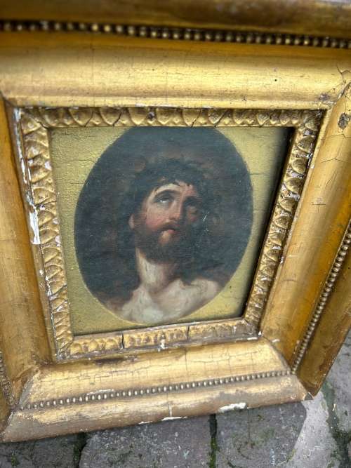 Vintage Oil on Board : Jesus ( 30 /15 x 27/13cm )