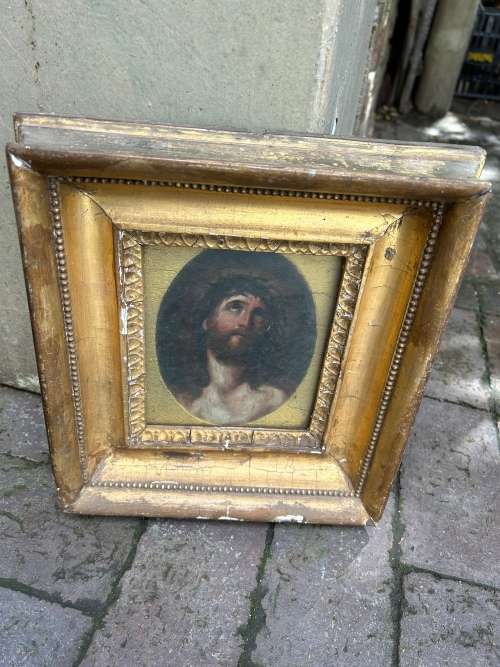 Vintage Oil on Board : Jesus ( 30 /15 x 27/13cm )