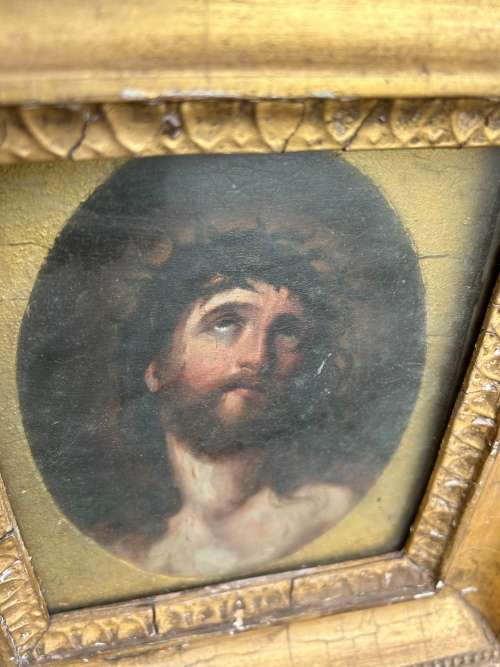 Vintage Oil on Board : Jesus ( 30 /15 x 27/13cm )