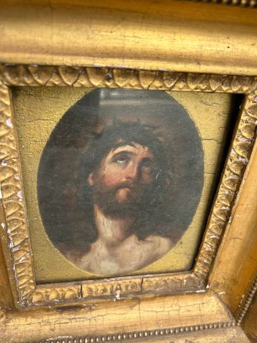 Vintage Oil on Board : Jesus ( 30 /15 x 27/13cm )