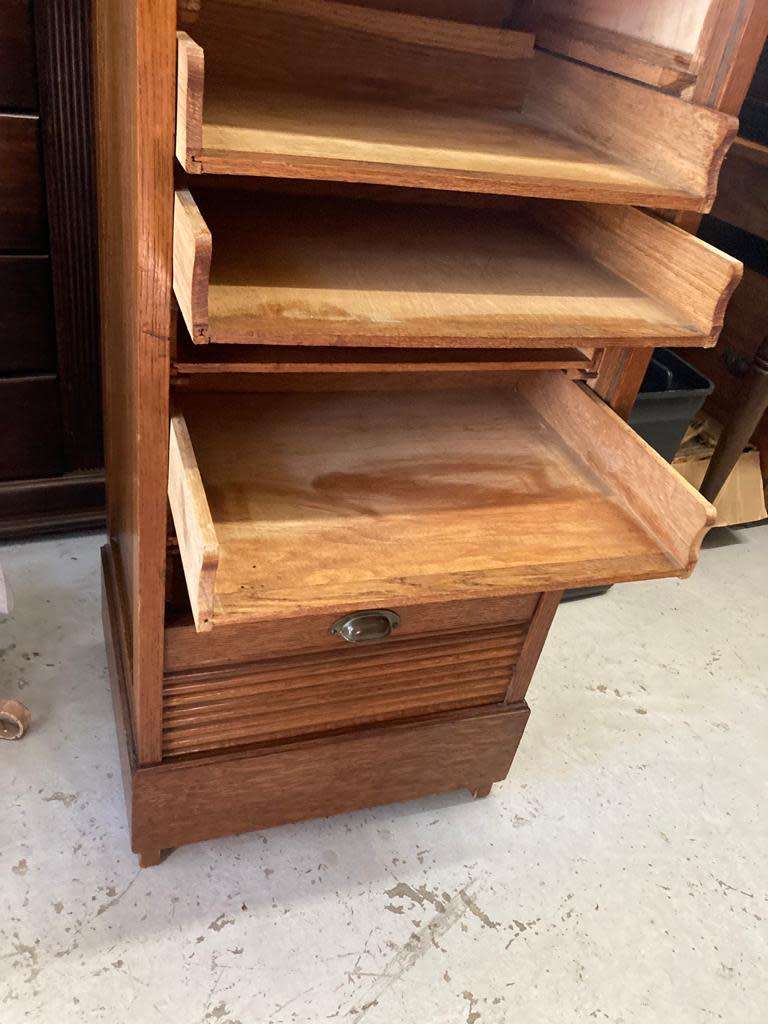 Vintage Oak Rolldoor Filing Cabinet ( 113 x 52 x 41 cm )