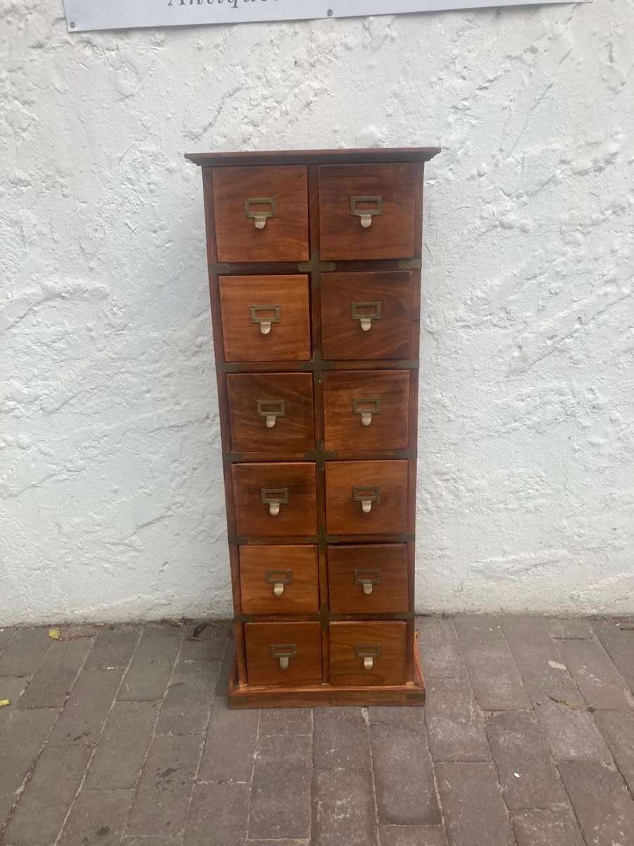Vintage Walnut 12 Drawer Filing Cabinet ( 110 x 42 x 22 cm )