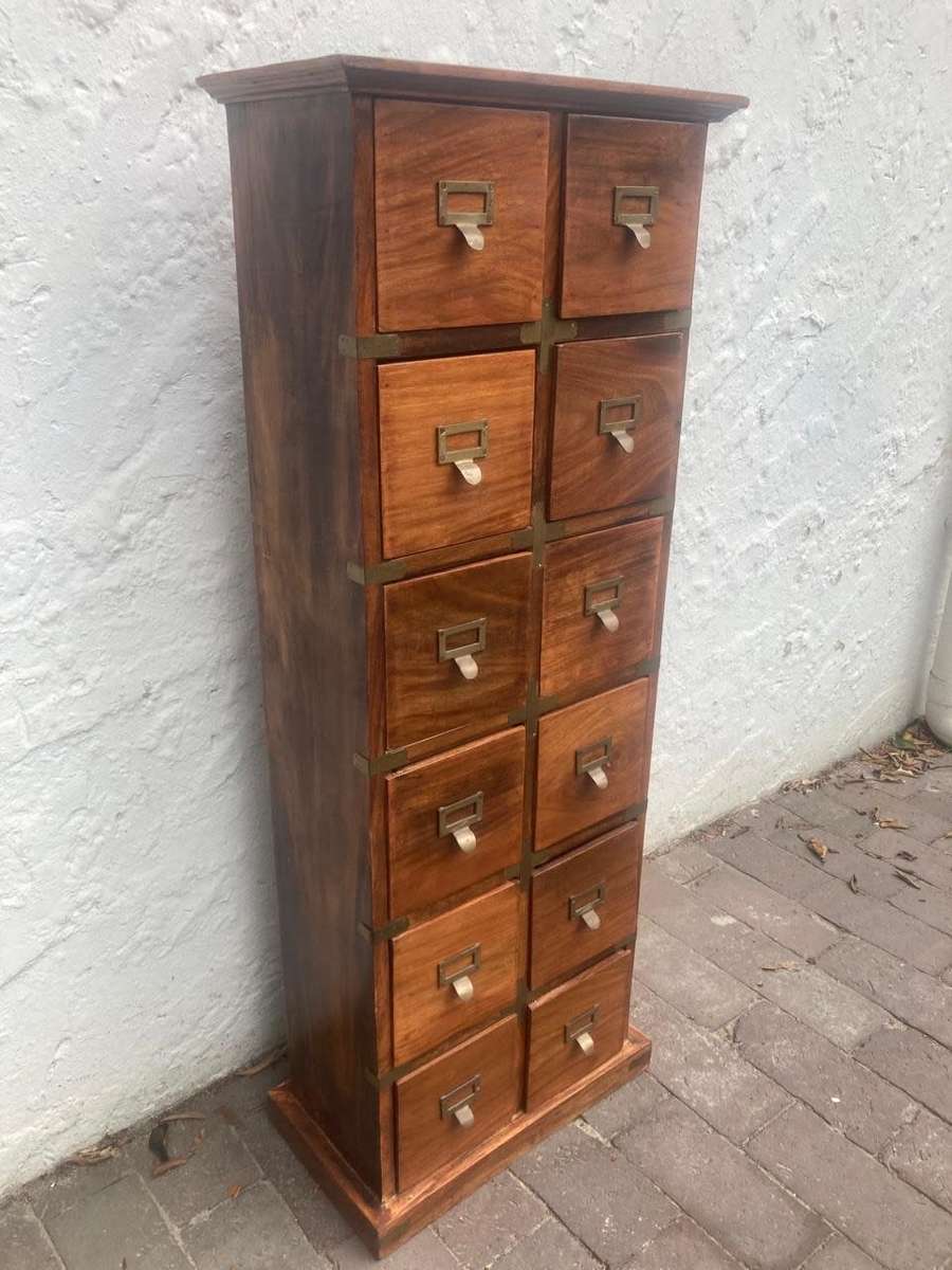 Vintage Walnut 12 Drawer Filing Cabinet ( 110 x 42 x 22 cm )